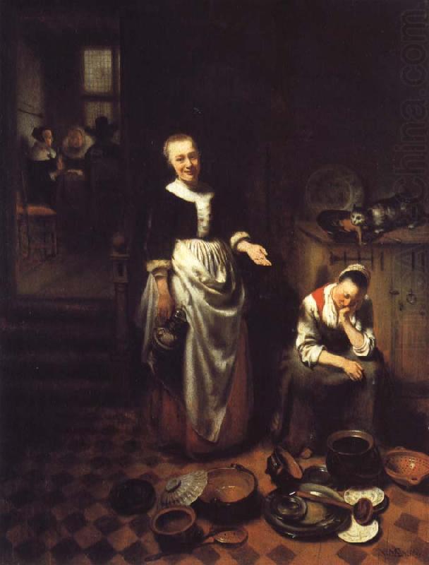 Nicolas Maes Interior with a Sleeping Maid and Her Mistress oil painting picture